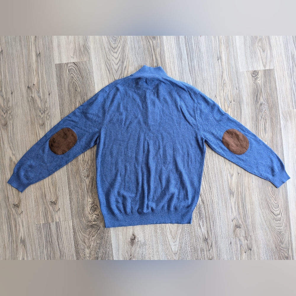 Jos. A. Bank Blue‎ Half Zip Pull Over Sweater Elbow Patches XL Like New - Picture 5 of 5
